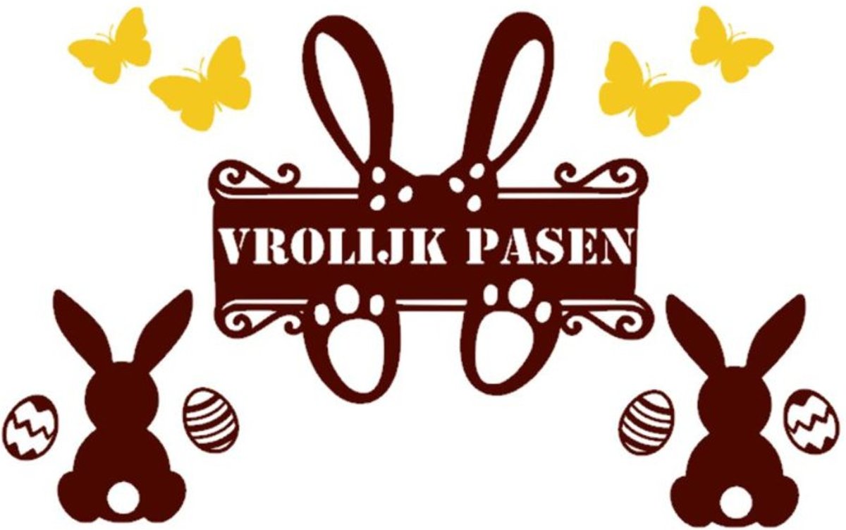 Raamsticker set herbruikbaar Vrolijk pasen met vlinders, konijnen & eieren bruin/geel |  